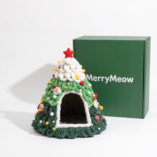 MerryMeow Christmas tree cat bed with its gift box