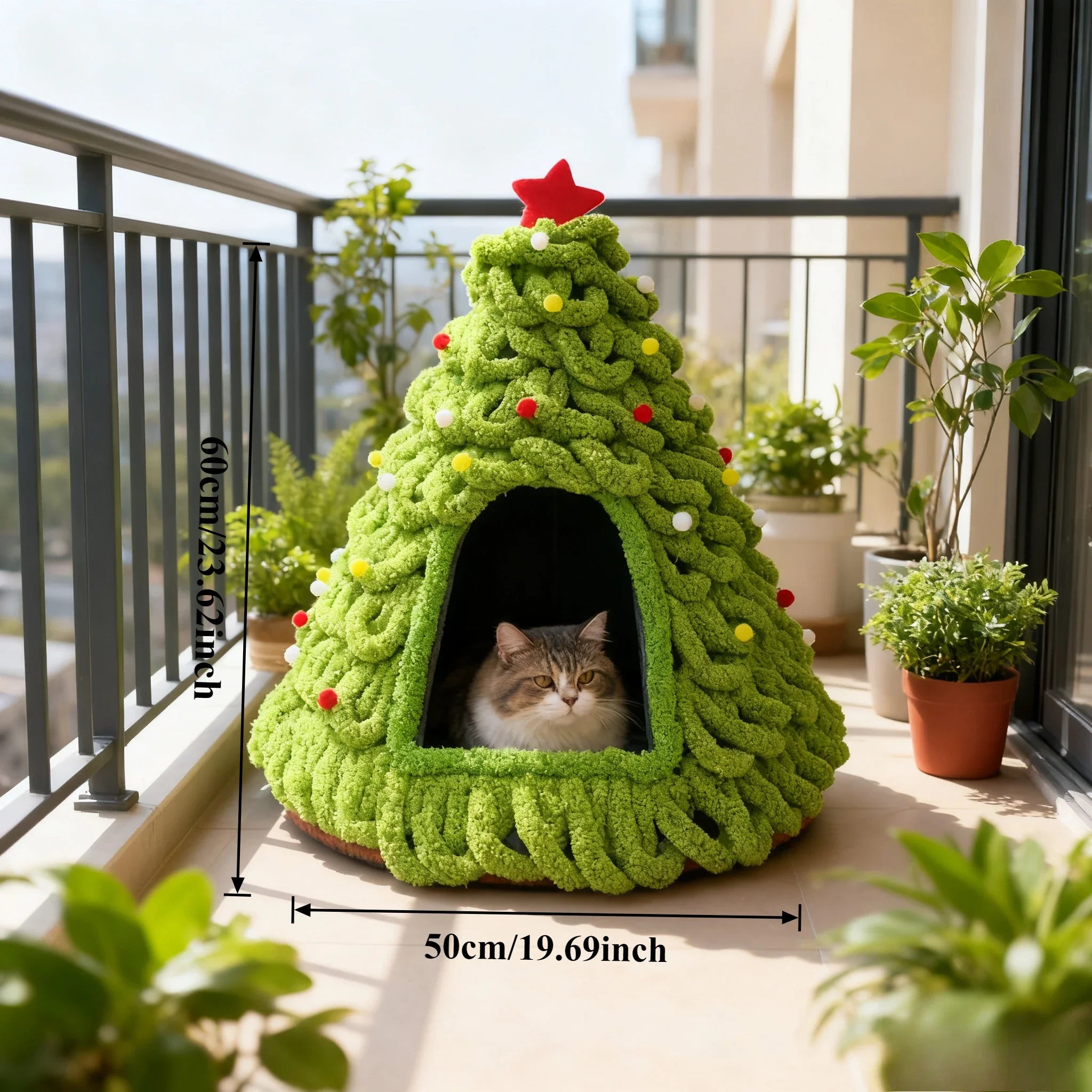 Christmas tree cat bed in Light Green