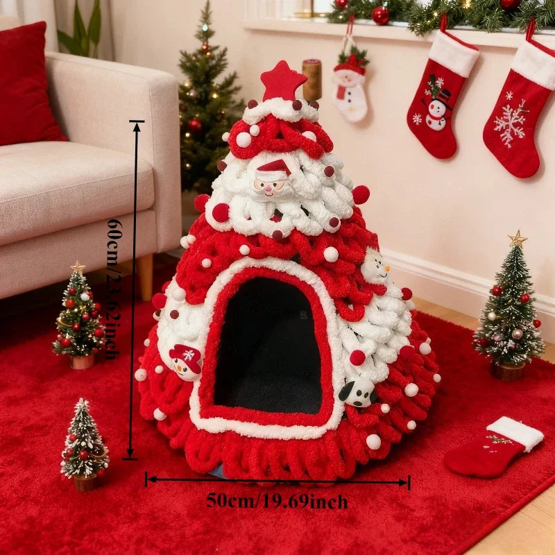 Christmas tree cat bed in Red & White