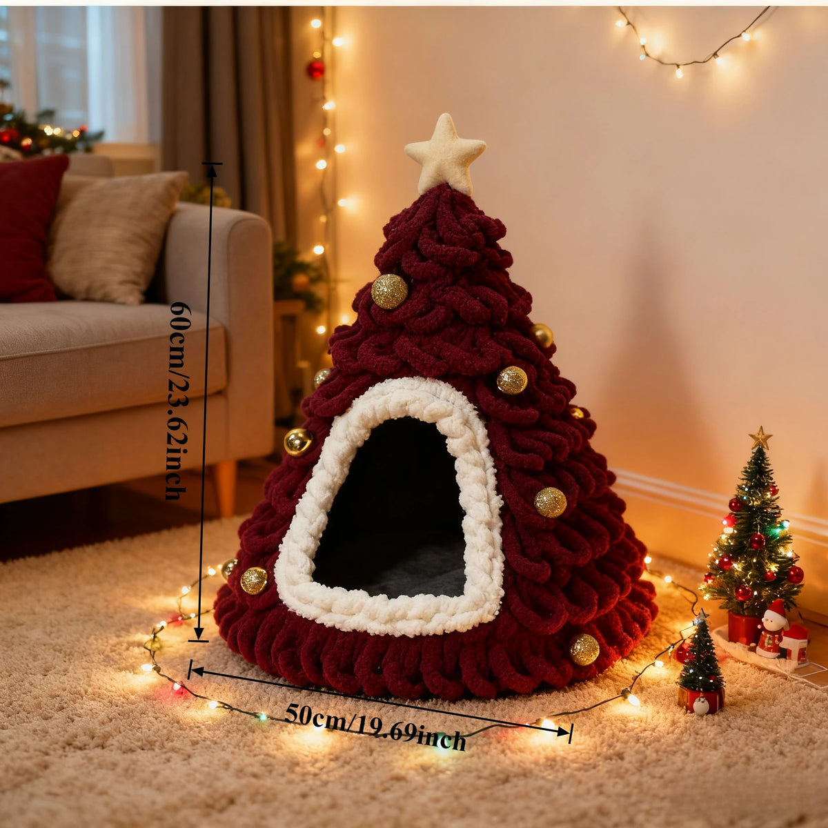 Christmas tree cat bed in Red